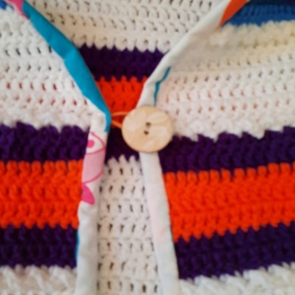 Upcycled afghan blanket COAT M white handmade color block Don't Throw It… - Picture 5 of 7